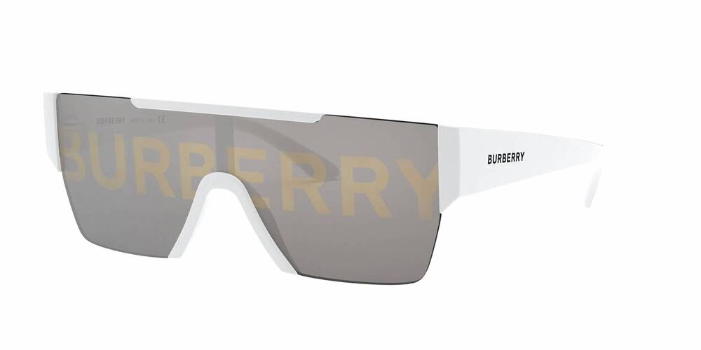 NEW BURBERRY men's rectangle shape sunglasses in white grey /gold burberry logo
